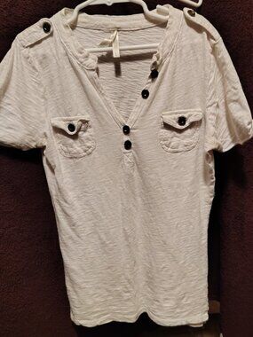 Ladies 'Color Story' Henley V-Neck Short Sleeve Shirt Size Large